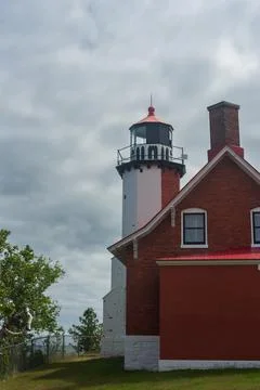 Back side of the Eagle Harbor Lighthouse in Eagle Harbor Michigan Stock Photos
