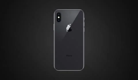 Back side of high quality new Phone X with camera on dark background Illustrazione stock