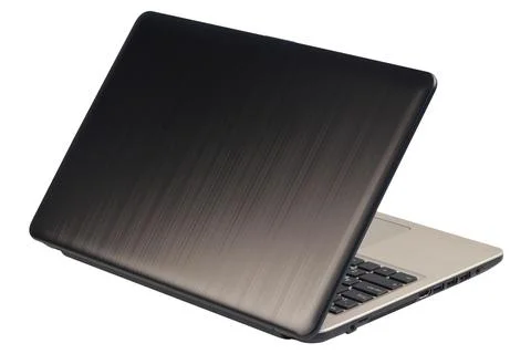 Back side of the laptop, isolated on white background. Stock Photos