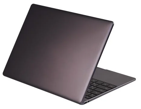 The back side of the laptop, isolated on white background. Stock Photos