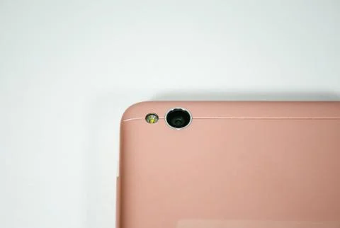 The back side of the mobile phone. The camera and flash. Foto stock