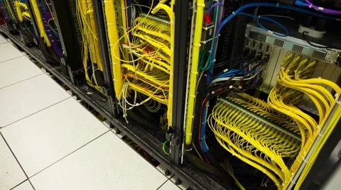 Back Side Of Modern Data Servers With Cables And Flashing Lights - Tilt Up 스톡 동영상 56948130
