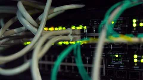 Back Side Of Modern Working Data Servers With Cables And Flashing  Lights Vídeo Stock 56916061