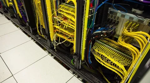 Back Side Of Modern Working Data Servers With Cables And Flashing LED Lights Vidéo 56947318