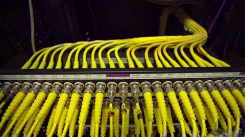 Back Side Of Modern Working Data Center Servers With Yellow Cable - Tilt Down 스톡 동영상 57727678