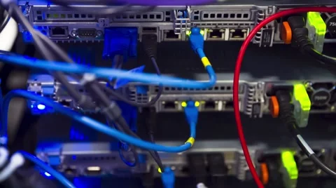Back Side Of Modern Working Data Center Servers - Tilt Up Видео 58846395
