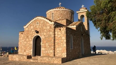 Back Side Moving Shot of Prophet Elias Chapel in Protaras Stock Footage 90933778