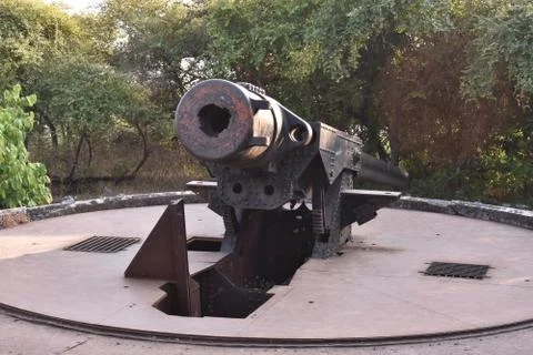 Back side of a old cannon kept outside in a open area near Mumbai Stock Photos