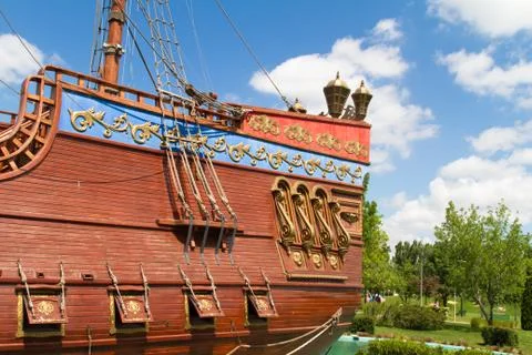 Back side of pirate ship Stock Photos