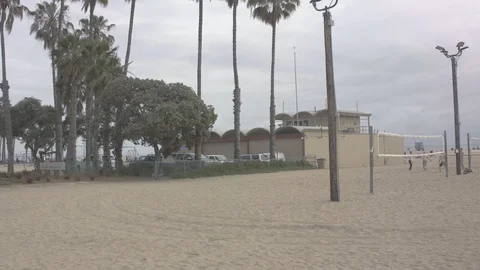 Back side of santa monica pier. Volley ball pitches at the beach Stock Footage 116024327