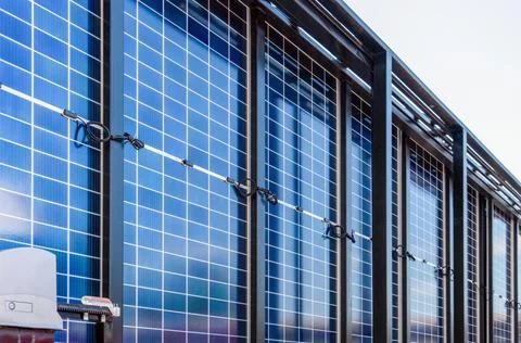 Back side of the solar panel. Installation of solar panels at a solar power p Stock Photos