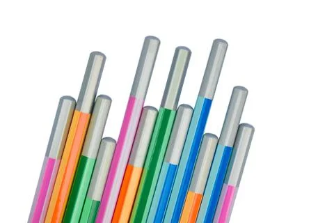 Back side of some different colored wood pencil crayons on white background Stock Photos