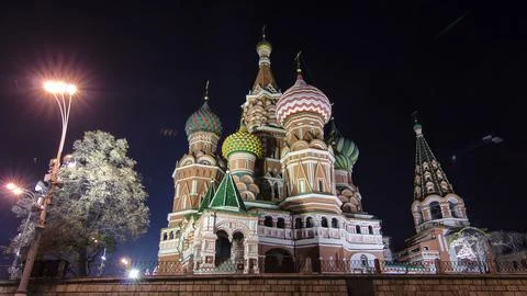 Back side of St. Basils cathedral timelapse hyperlapse in Moscow, Russia Stock Photos
