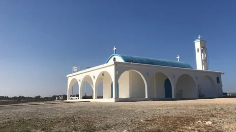 Back Side View of Ayia Thekla Chapel in Ayia Napa Stock Footage 90410681