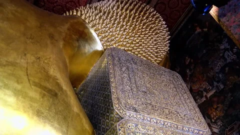 Back side view over The Lying Buddha statue Stock Footage 141149418