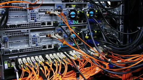 Back side of  working data servers with flashing LED lights HD Stock Footage 41794488