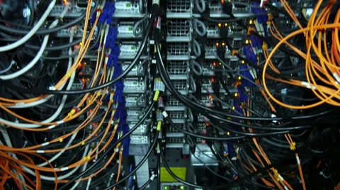 Back side of  working data servers with flashing LED lights 4k Stock Footage 41828912