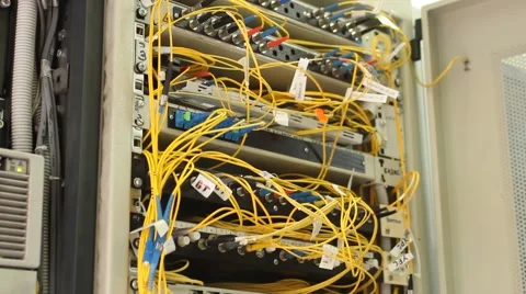 Back side of working data servers, many wires Vídeos de archivo 47066522