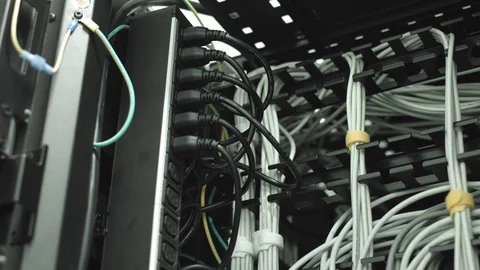 Back side of working data servers Video stock 86916931