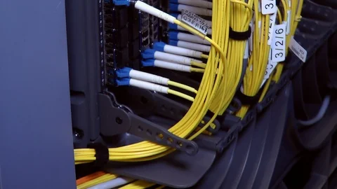 Back side of working data servers with flashing LED lights Stock Footage 88929496