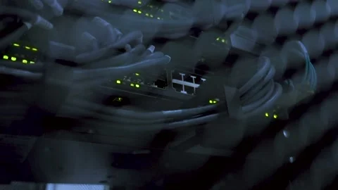 Back side of working data servers with flashing LED lights Video stock 91785838