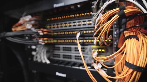 Back side of working data servers with flashing LED lights 動画素材 116244662