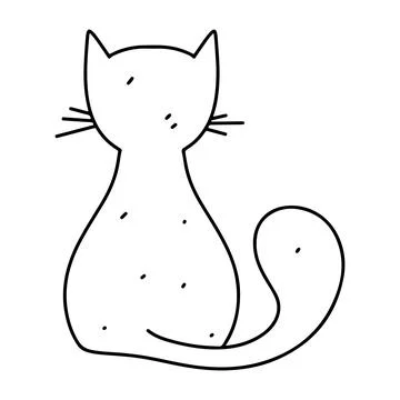 Back sitting cat in hand drawn doodle style. Cute animal. Vector illustrati.. Stock Illustration