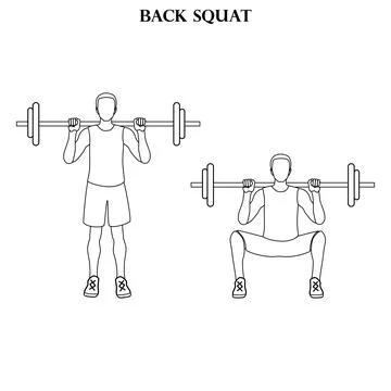 Back squat exercise strength workout vector illustration outline Stock Illustration