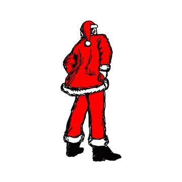 Back of thin Santa Claus vector illustration sketch hand drawn with black lin Stock Illustration