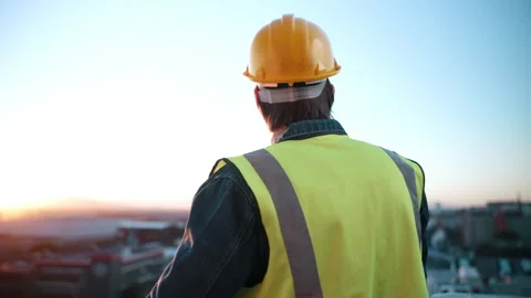 Back, thinking and engineer in city for construction, inspection and planning Stock Footage 337923920