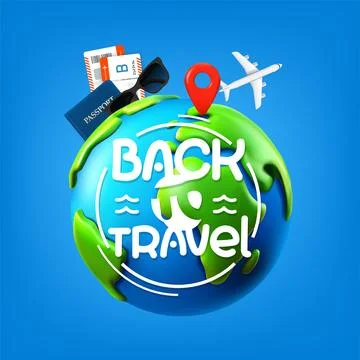 Back to travel concept. 3d vector banner with lettering inscription Stock Illustration