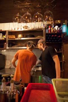 The back of two men Stock Photos