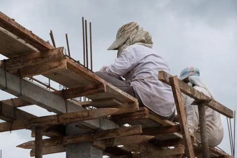 Back of two worker in Constuction site Stock Photos