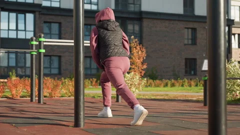 Back View Active Woman Split Squats Workout Urban Park Setting Stock Footage 316654068