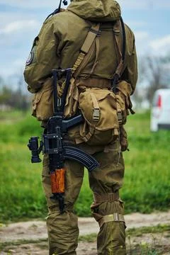 Back view of an airsoft player of a Russian soldier Stock Photos