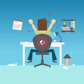 Back view of Angry man sitting on chair with hands up, Modern flat design con Illustrazione stock