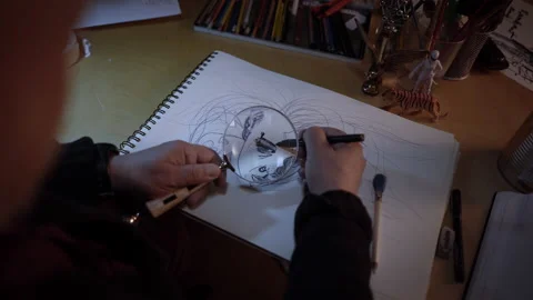 Back view of an artist working in the studio in a creative environment. The o Stock Footage 152344797