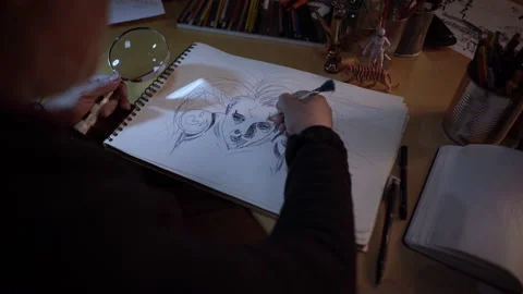 Back view of an artist working in the studio in a creative environment.The ol Stock Footage 152344816