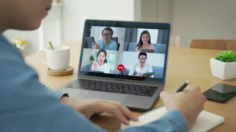 Back view of asia man talking and discusing in video conference. Stock Footage 138861480