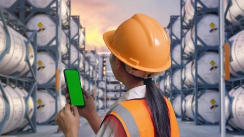 Back View Of Asian Female Engineer Working On A Green Screen Smartphone Stock Footage 340842701