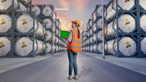Back View Of Asian Female Engineer Working On A Green Screen Laptop Stock Footage 340844314