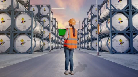 Back View Of Asian Female Engineer Working On A Green Screen Laptop Stock Footage 340844321