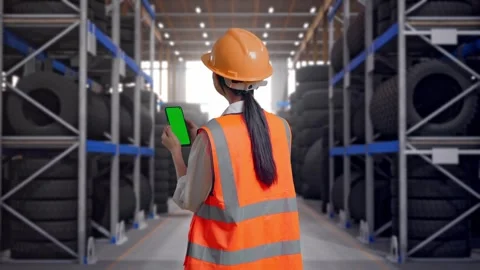 Back View Of Asian Female Engineer Working On A Green Screen Smartphone Tire Stock Footage 341788363