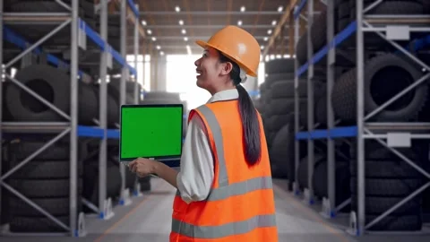Back View Of Asian Female Engineer Working On A Green Screen Laptop Tire Stock Footage 341788376
