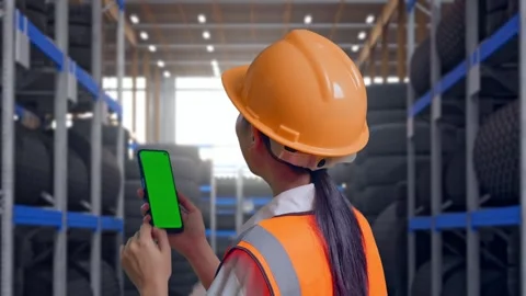 Back View Of Asian Female Engineer Working On A Green Screen Smartphone Tire Stock Footage 341789438