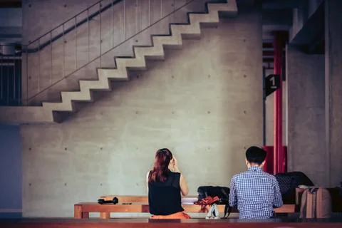 Back view of Asian master degree students work and consult while staying on t Stock Photos
