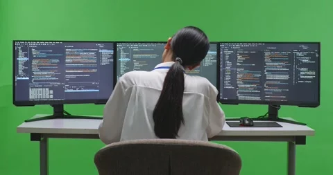 Back View Of Asian Woman Developer Having Headache While Write Code With Stock Footage 231131623