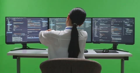 Back View Of Asian Woman Developer Having Backache While Write Code With Stock Footage 231143903