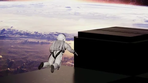 Back View Of Astronaut In Outer Space Elements. Spaceship Landing On The Moon Stock Footage 267526882