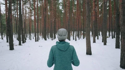 Back view athlete jogging in winter Stock Footage 202572882